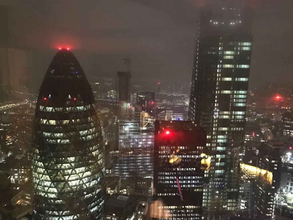The London skyline viewed from Duck & Waffle on the 40th floor
