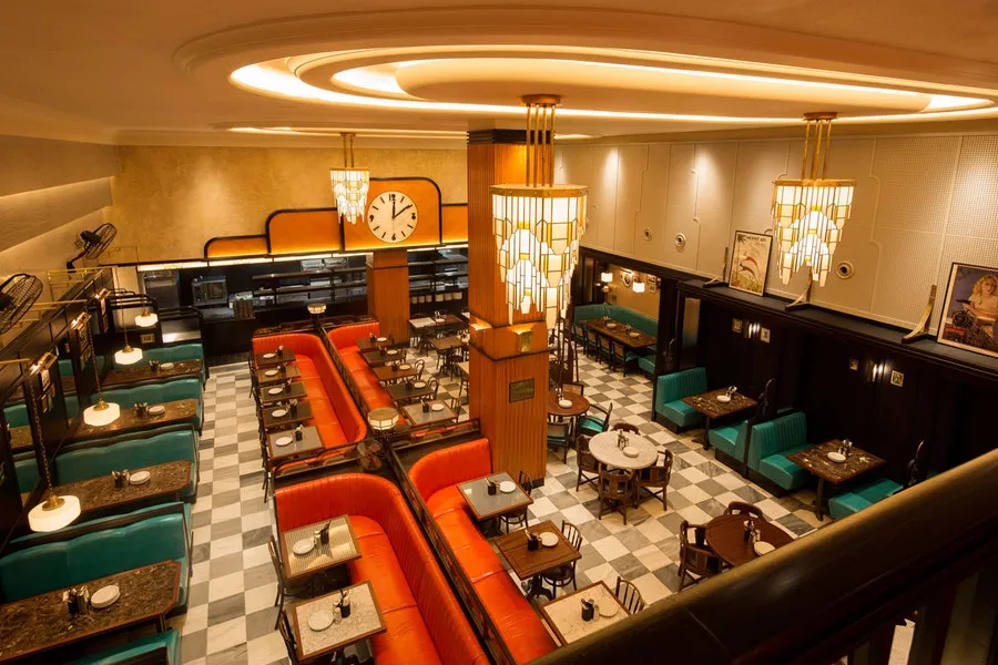 The Art Deco interior at Dishoom Kensington