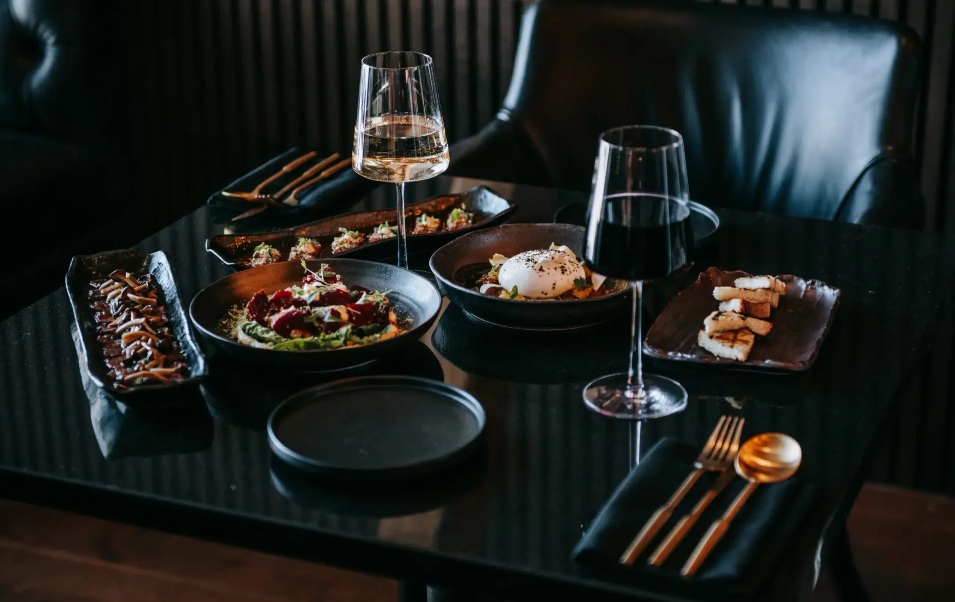 Sharing plates and wine served at Firepit @ Cave