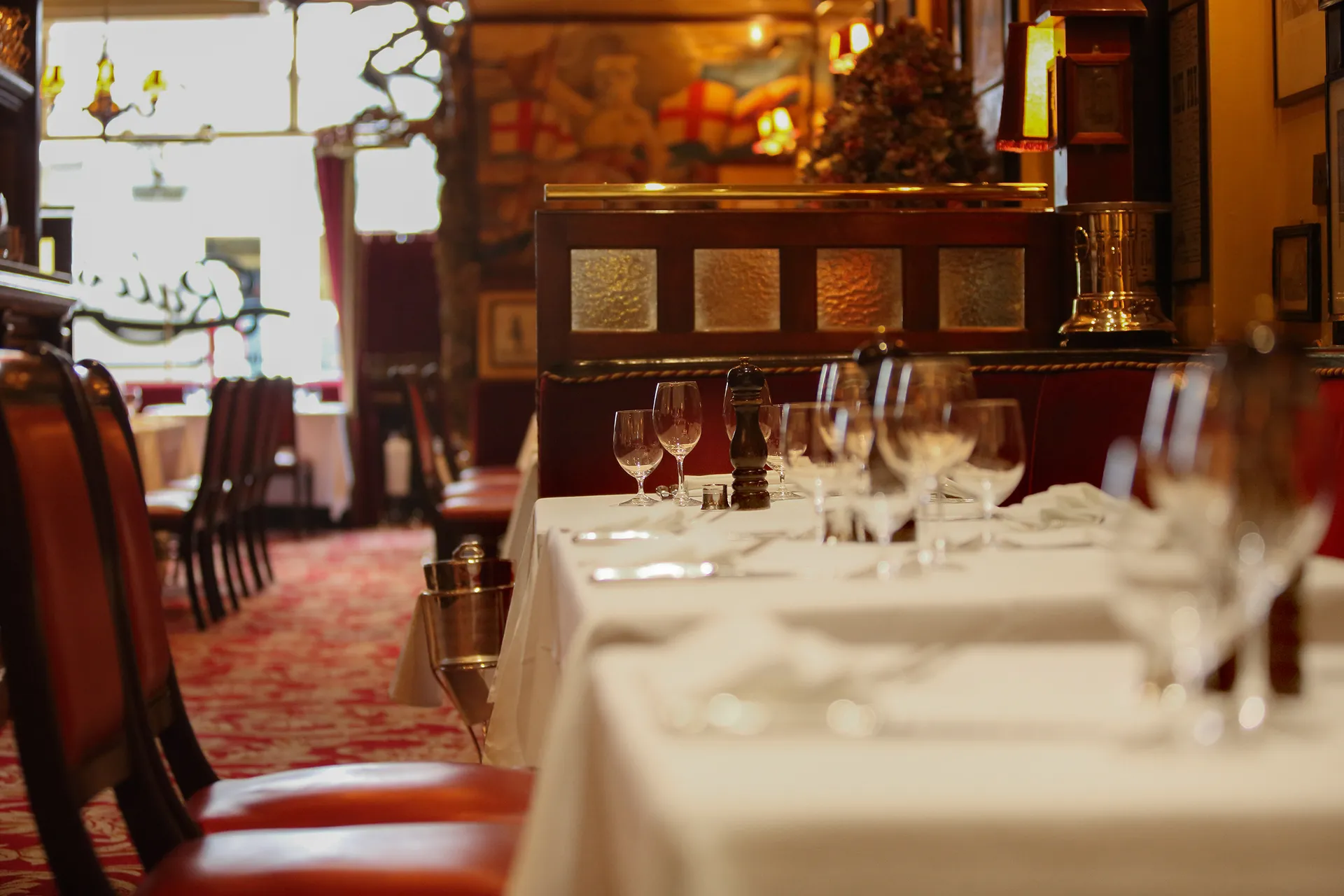 A formally set dining table at Rules, Covent Garden